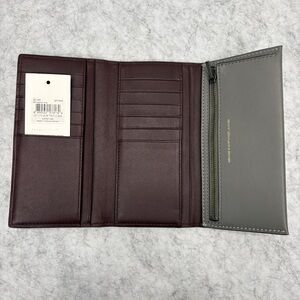 NWT Coach 1941 Slim Trifold Wallet - Heather Grey & Oxblood Glovetanned Leather